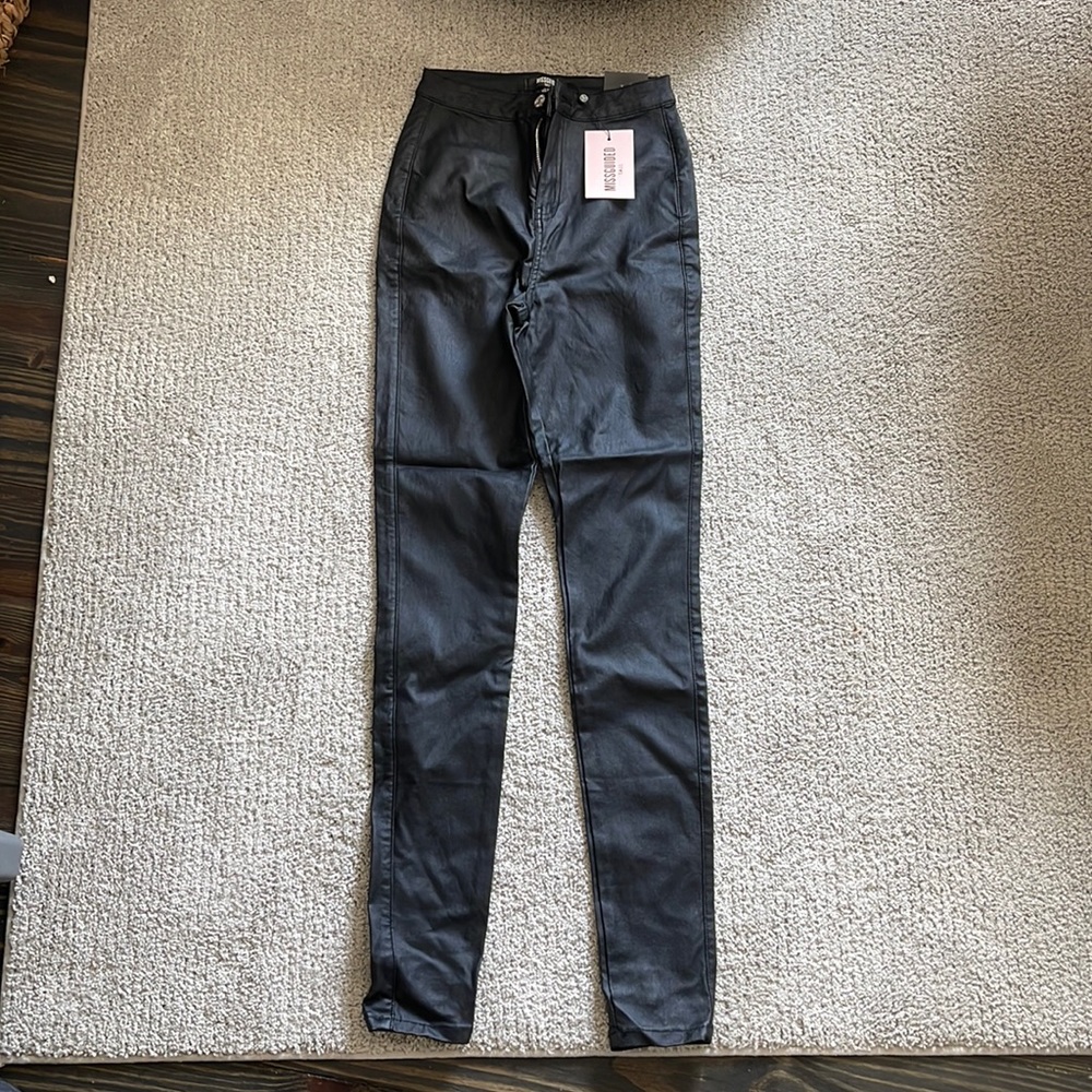 Black misguided leather skinny jeans
